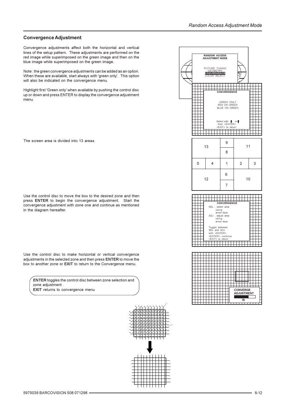 Random access adjustment mode, Convergence adjustment | Barco R9002139 User Manual | Page 33 / 50