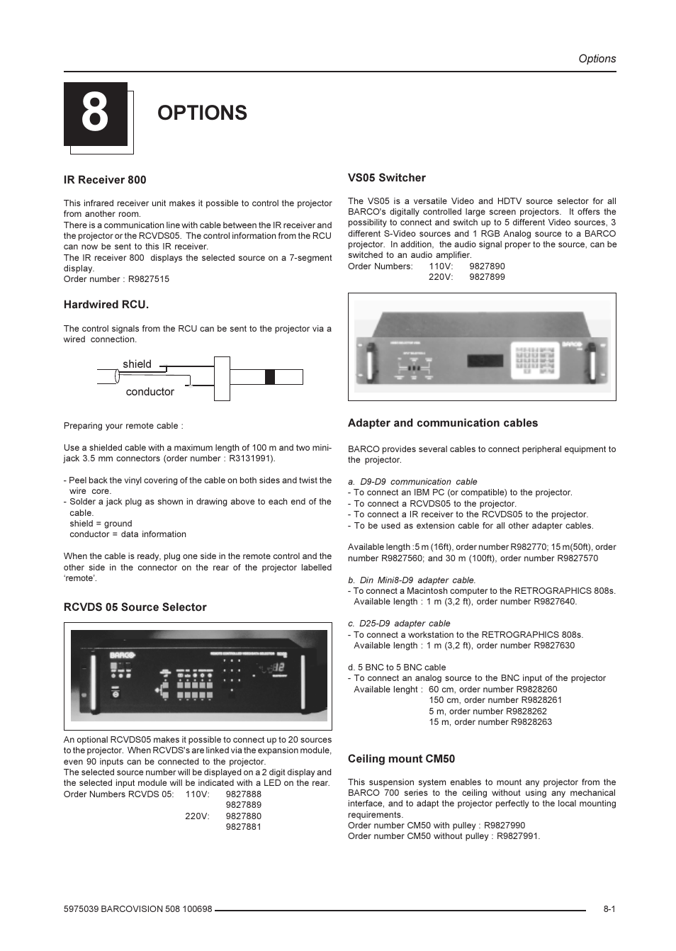 Options | Barco R9002139 User Manual | Page 43 / 50