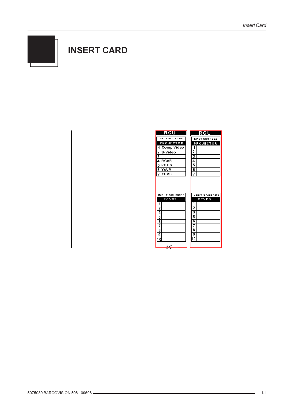 Insert card | Barco R9002139 User Manual | Page 50 / 50