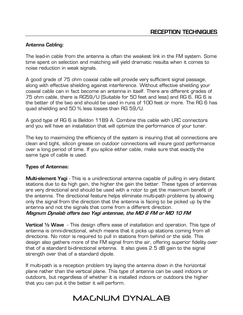 Reception techniques | Magnum Dynalab MD-208 User Manual | Page 14 / 17