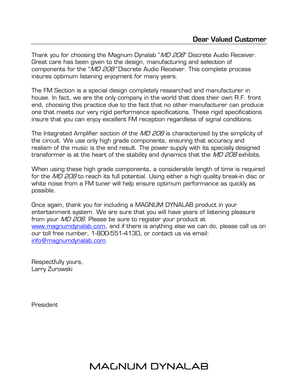 Dear valued customer | Magnum Dynalab MD-208 User Manual | Page 3 / 17