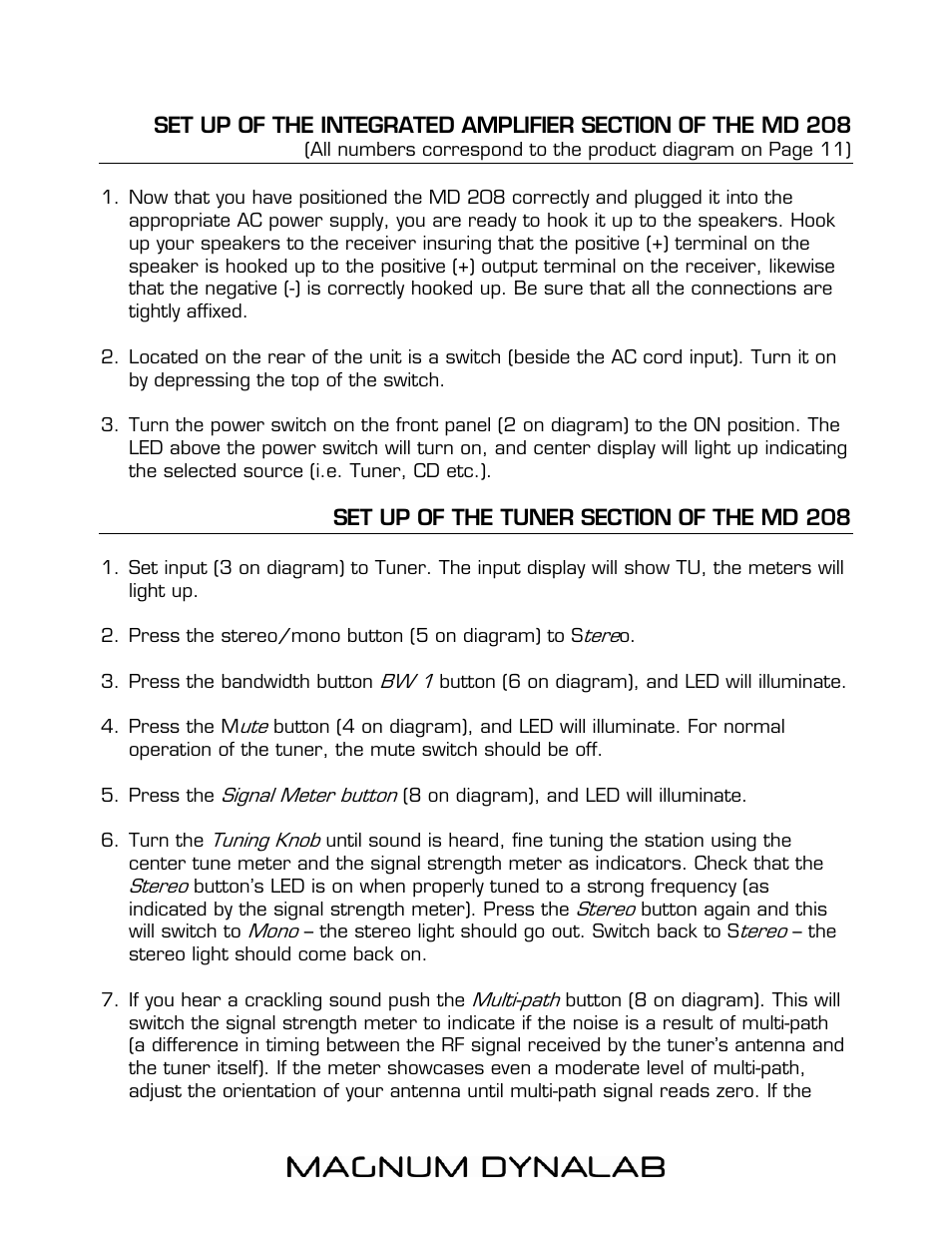 Set up of the tuner section of the md 208 | Magnum Dynalab MD-208 User Manual | Page 6 / 17