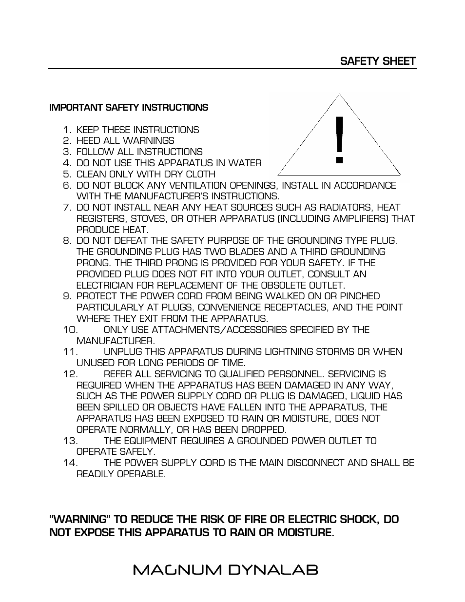 Safety sheet, Safety sheet11 | Magnum Dynalab MD-308 User Manual | Page 11 / 12