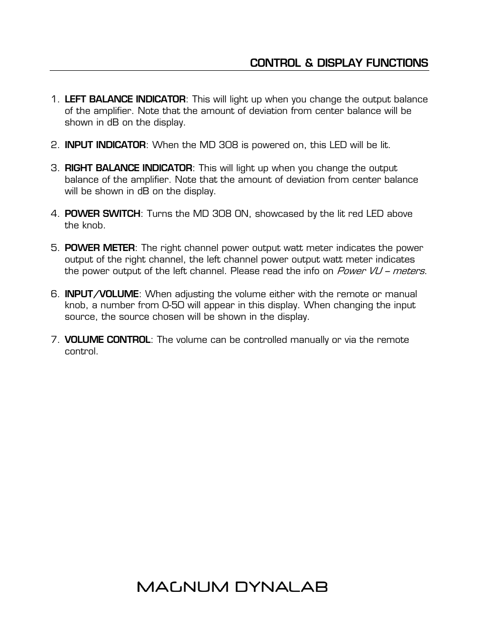 Control & display functions | Magnum Dynalab MD-308 User Manual | Page 8 / 12