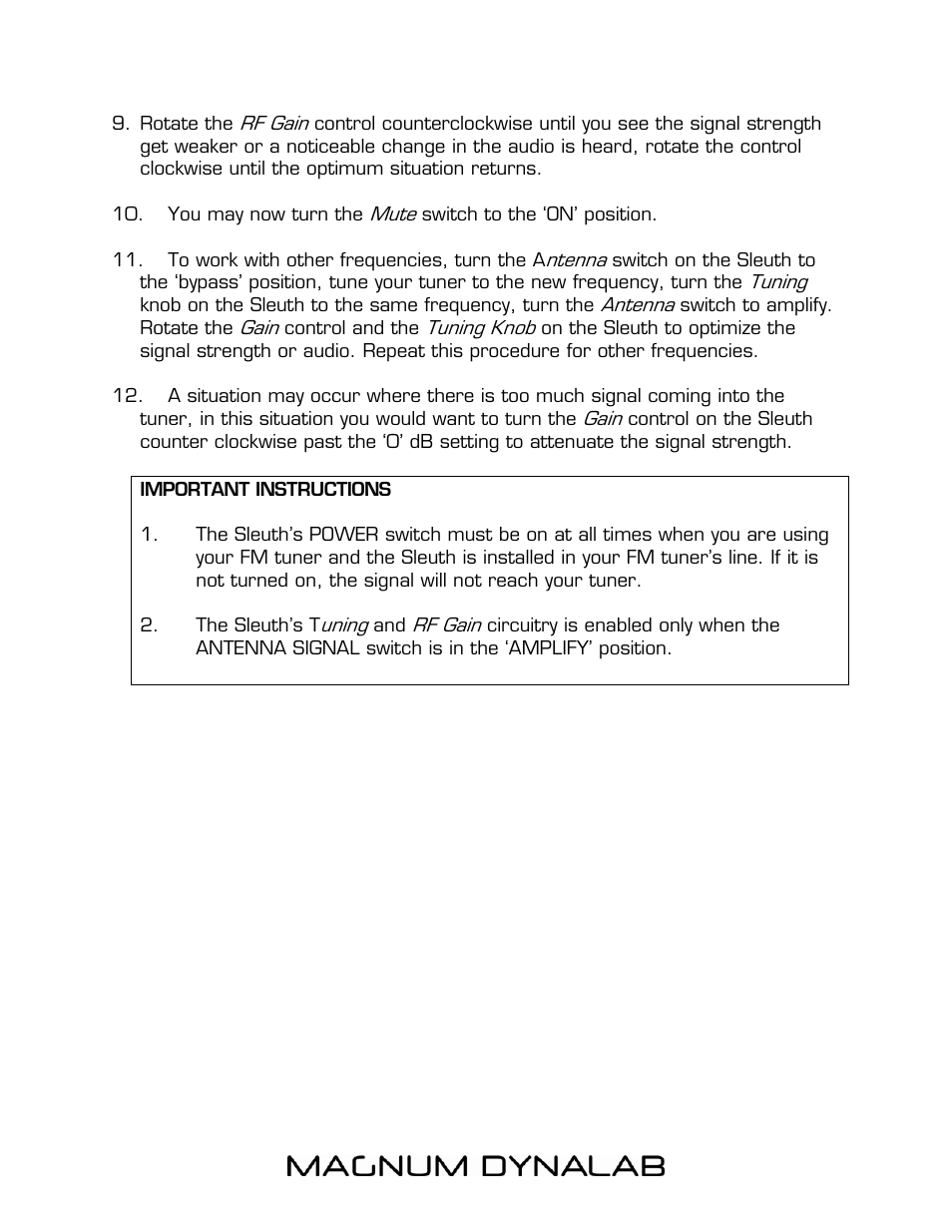 Important instructions | Magnum Dynalab MD-205 - Signal Sleuth User Manual | Page 5 / 8