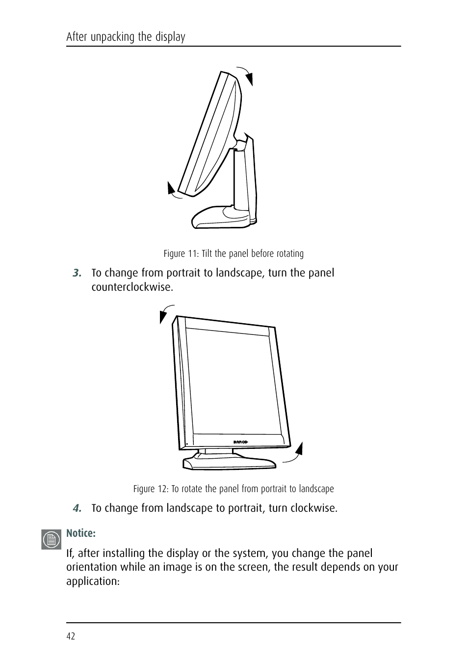 After unpacking the display | Barco CORONIS MFGD 3621 User Manual | Page 42 / 119