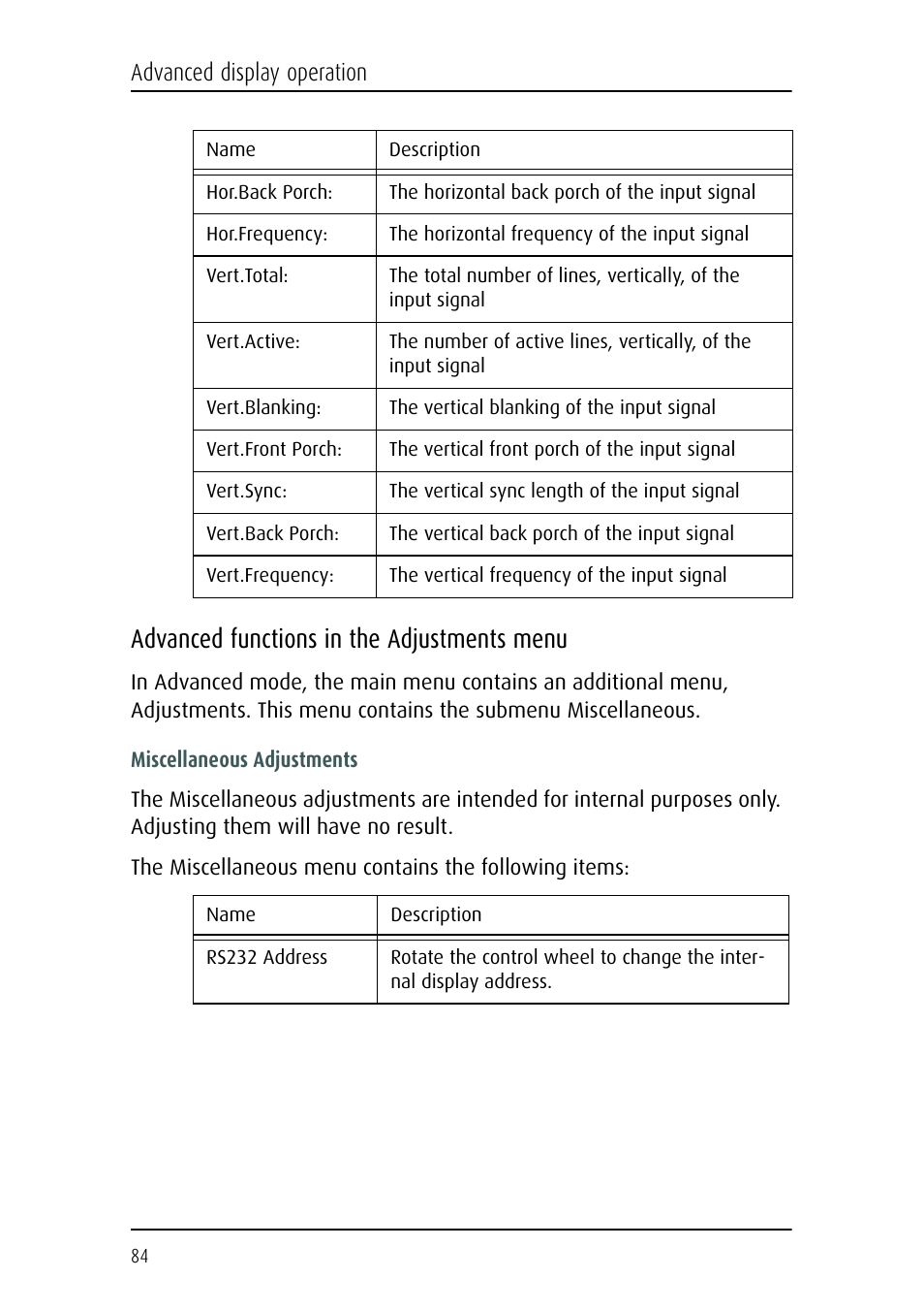 Advanced functions in the adjustments menu | Barco CORONIS MFGD 3621 User Manual | Page 84 / 119