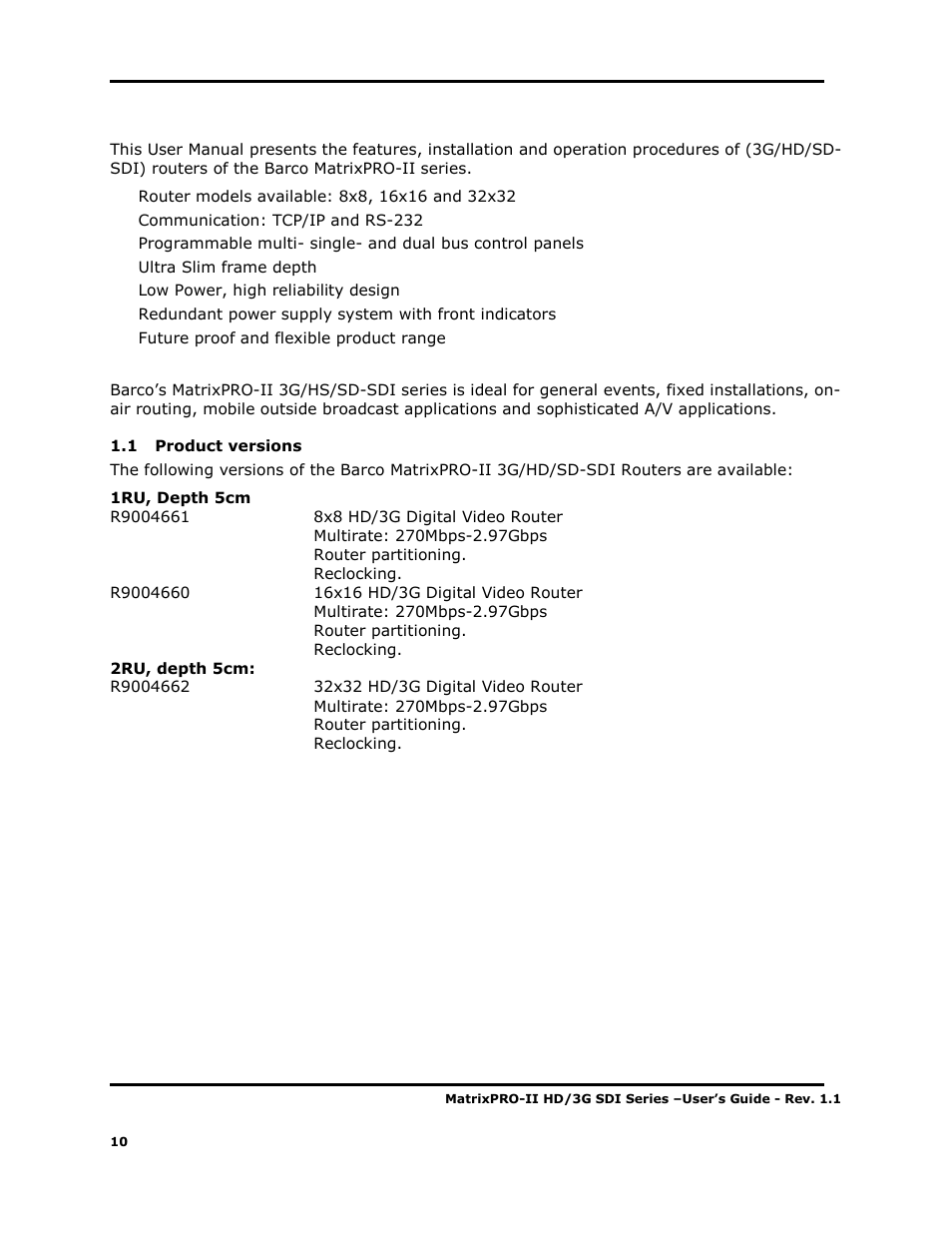 Barco MATRIXPRO-II 3G/HD/SD-SD User Manual | Page 10 / 33