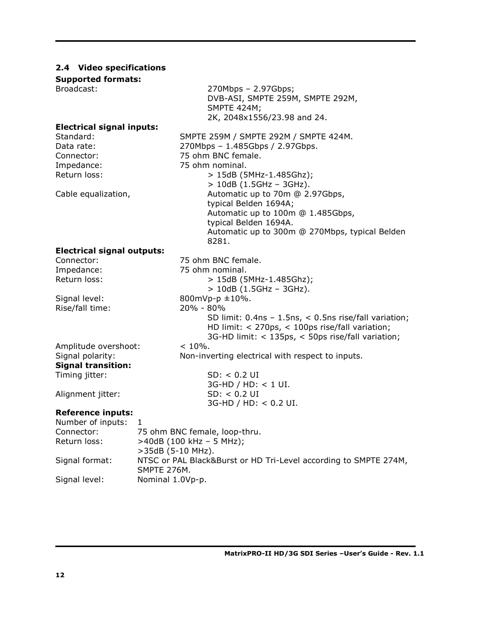 Barco MATRIXPRO-II 3G/HD/SD-SD User Manual | Page 12 / 33