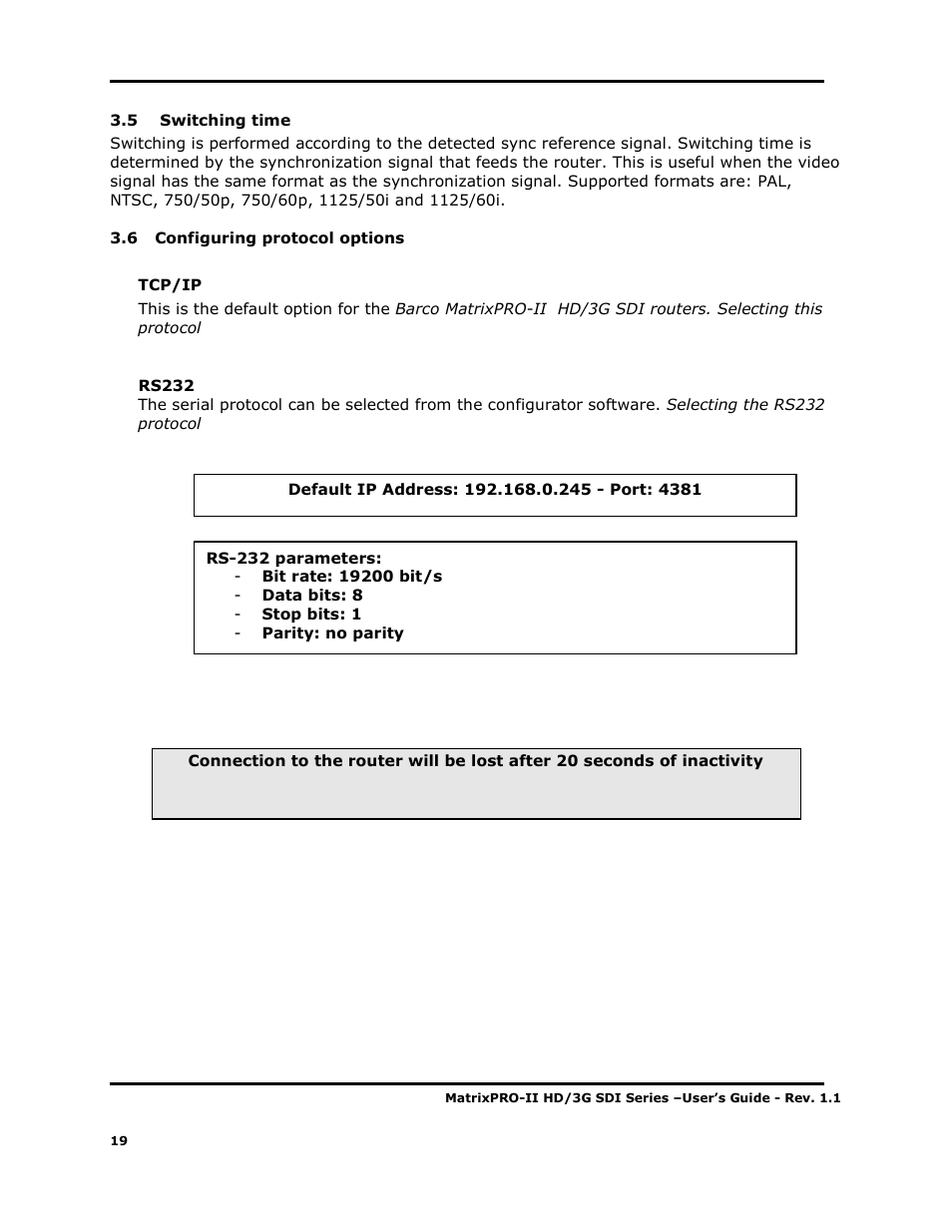 Barco MATRIXPRO-II 3G/HD/SD-SD User Manual | Page 19 / 33
