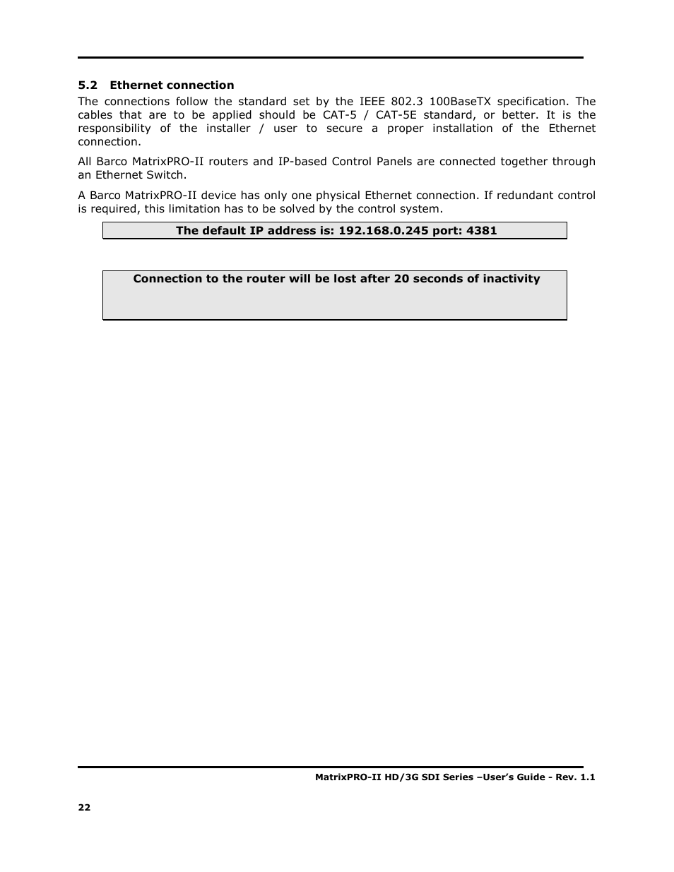 Barco MATRIXPRO-II 3G/HD/SD-SD User Manual | Page 22 / 33