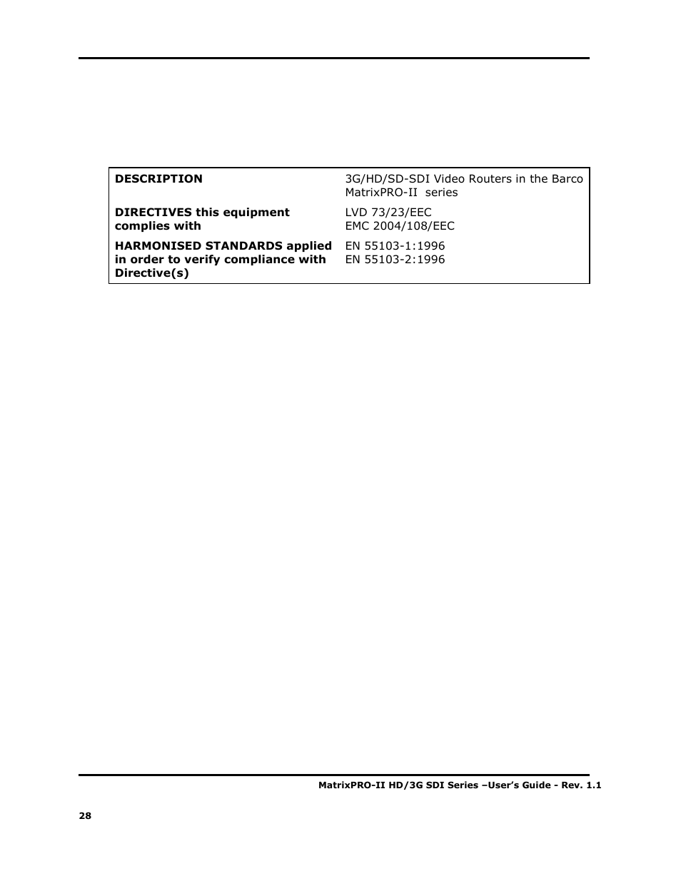 A.3 declarations of conformity | Barco MATRIXPRO-II 3G/HD/SD-SD User Manual | Page 28 / 33