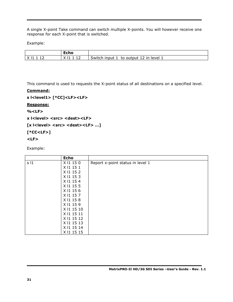 B.2 request x-point status | Barco MATRIXPRO-II 3G/HD/SD-SD User Manual | Page 31 / 33