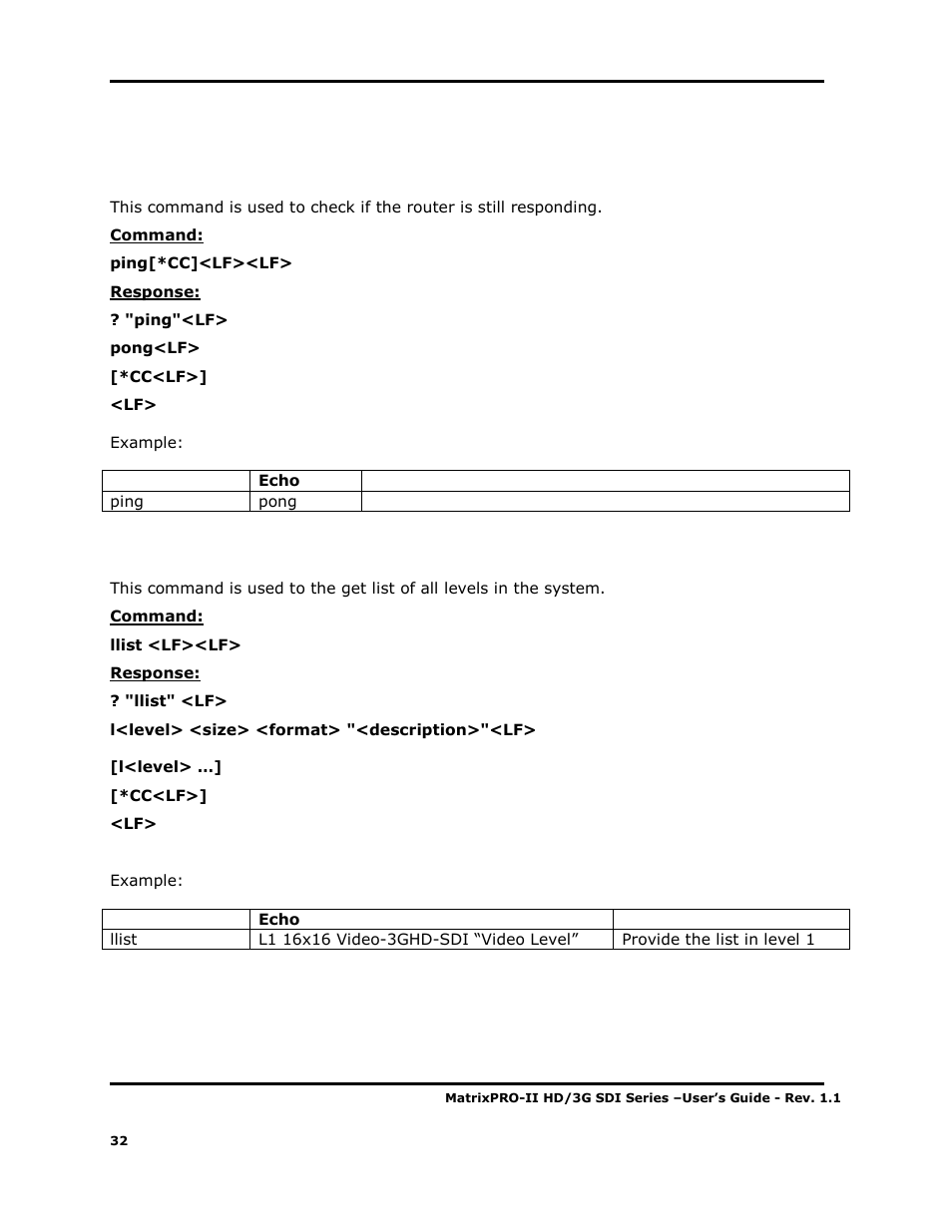B.3 router ping, B.4 level list | Barco MATRIXPRO-II 3G/HD/SD-SD User Manual | Page 32 / 33