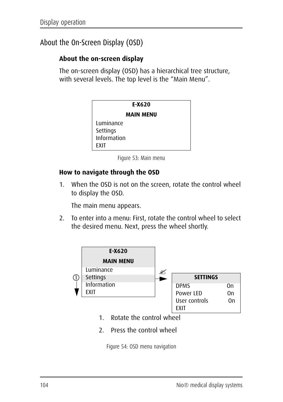 About the on-screen display (osd) | Barco NIO E-2620 User Manual | Page 104 / 148