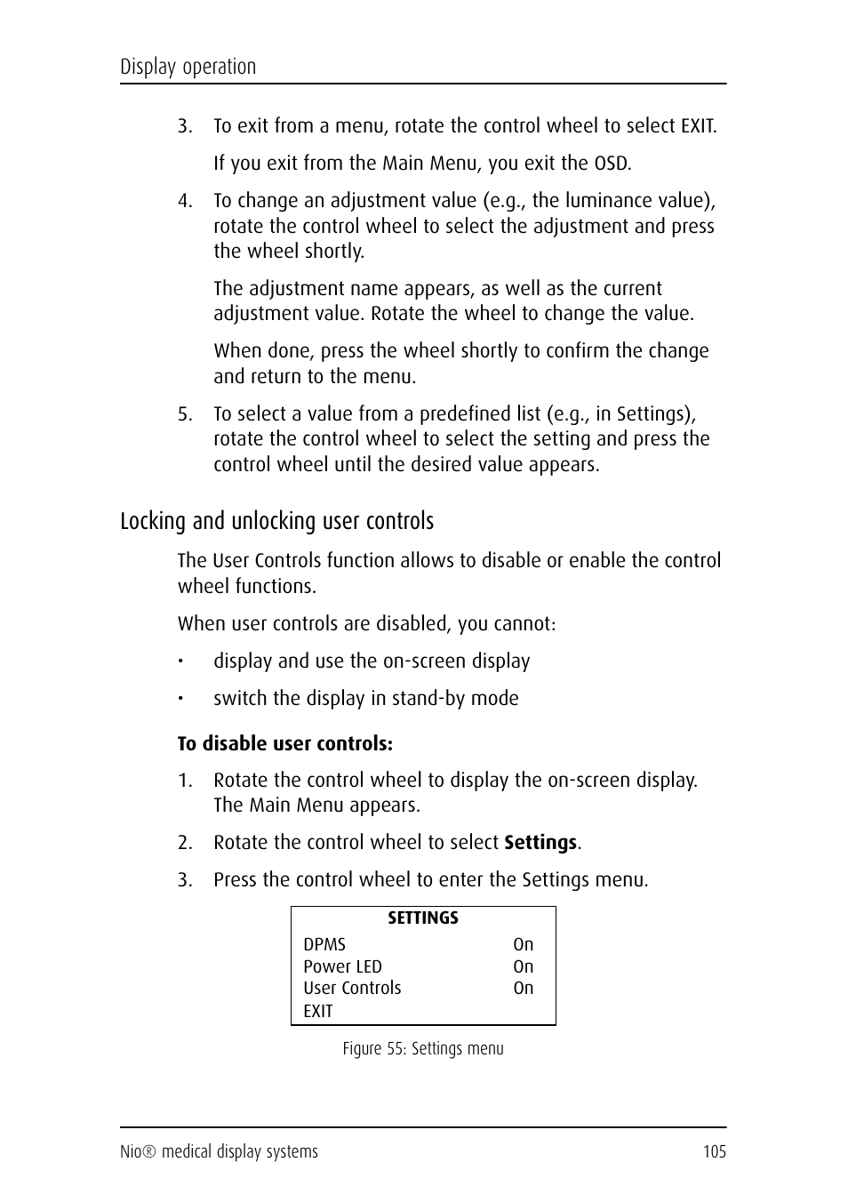 Locking and unlocking user controls | Barco NIO E-2620 User Manual | Page 105 / 148