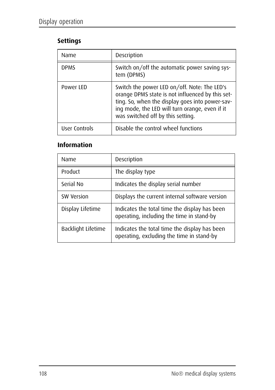 Display operation | Barco NIO E-2620 User Manual | Page 108 / 148