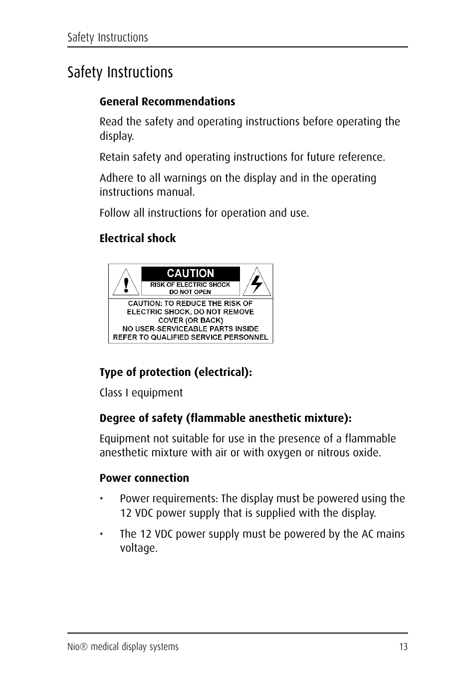 Safety instructions | Barco NIO E-2620 User Manual | Page 13 / 148