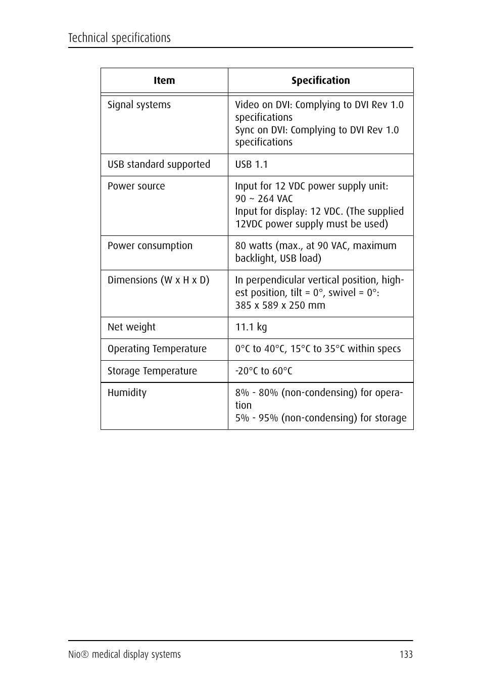 Technical specifications | Barco NIO E-2620 User Manual | Page 133 / 148