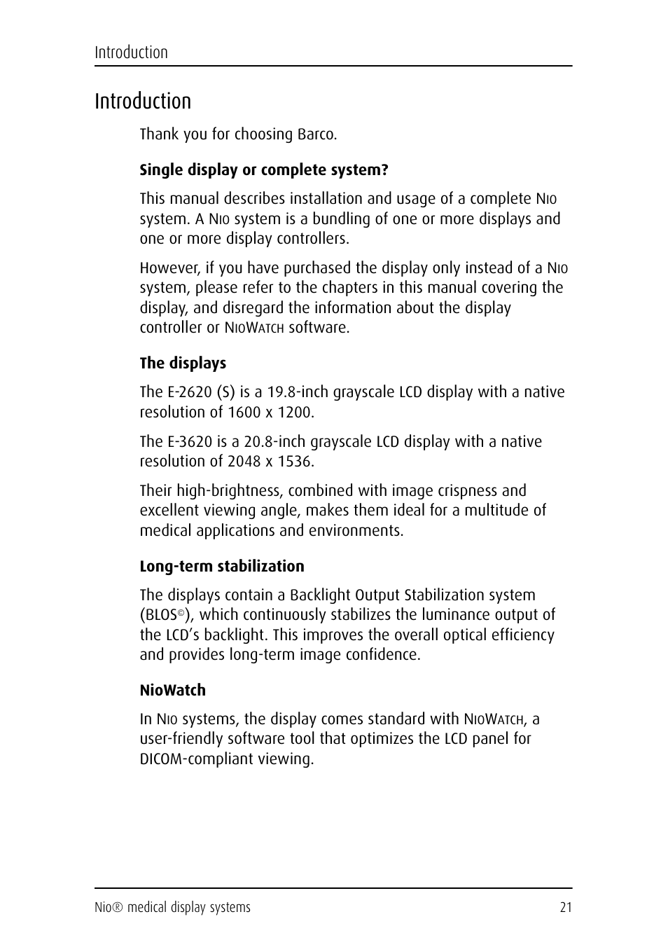 Introduction | Barco NIO E-2620 User Manual | Page 21 / 148