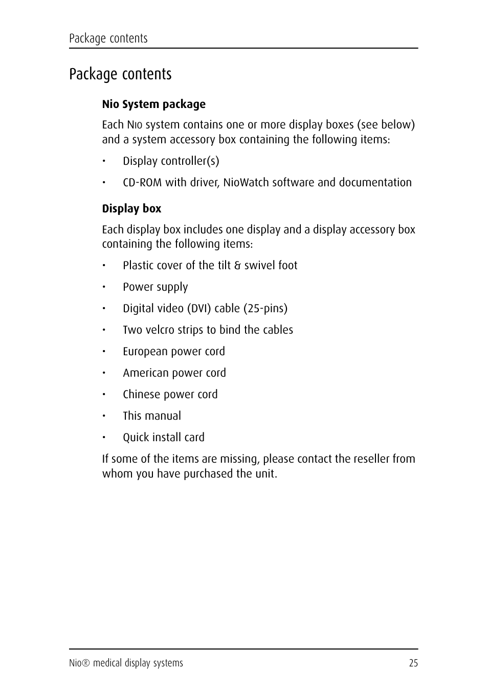 Package contents | Barco NIO E-2620 User Manual | Page 25 / 148