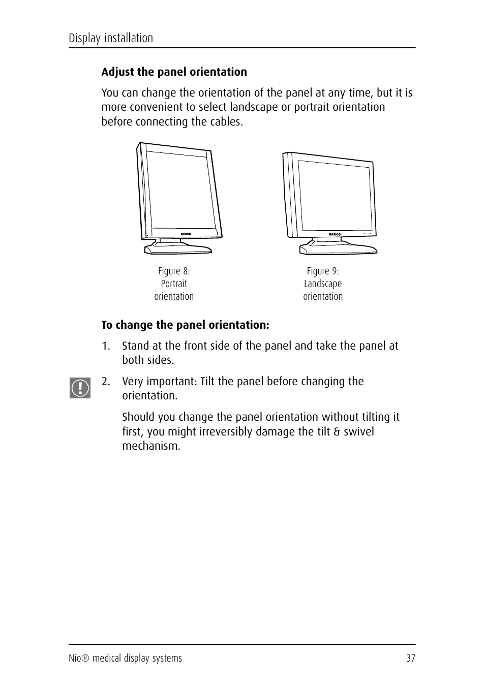 Display installation | Barco NIO E-2620 User Manual | Page 37 / 148