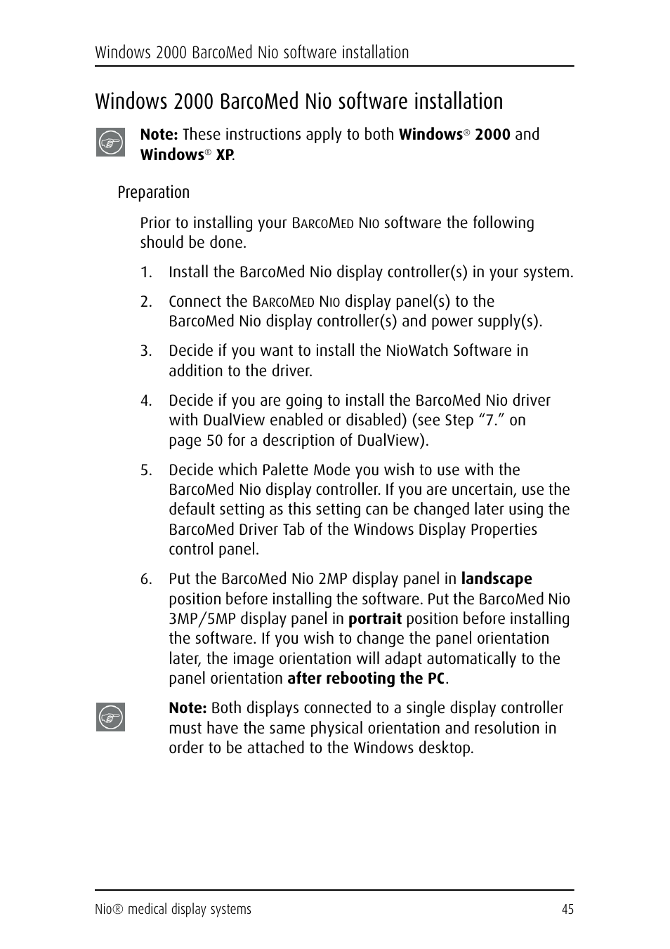 Windows 2000 barcomed nio software installation | Barco NIO E-2620 User Manual | Page 45 / 148