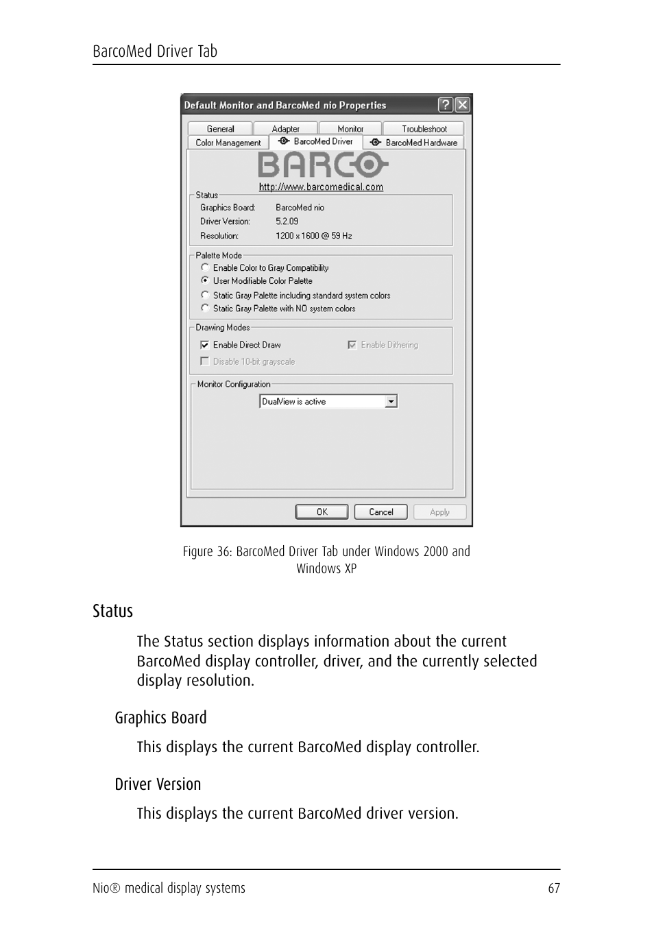 Status | Barco NIO E-2620 User Manual | Page 67 / 148