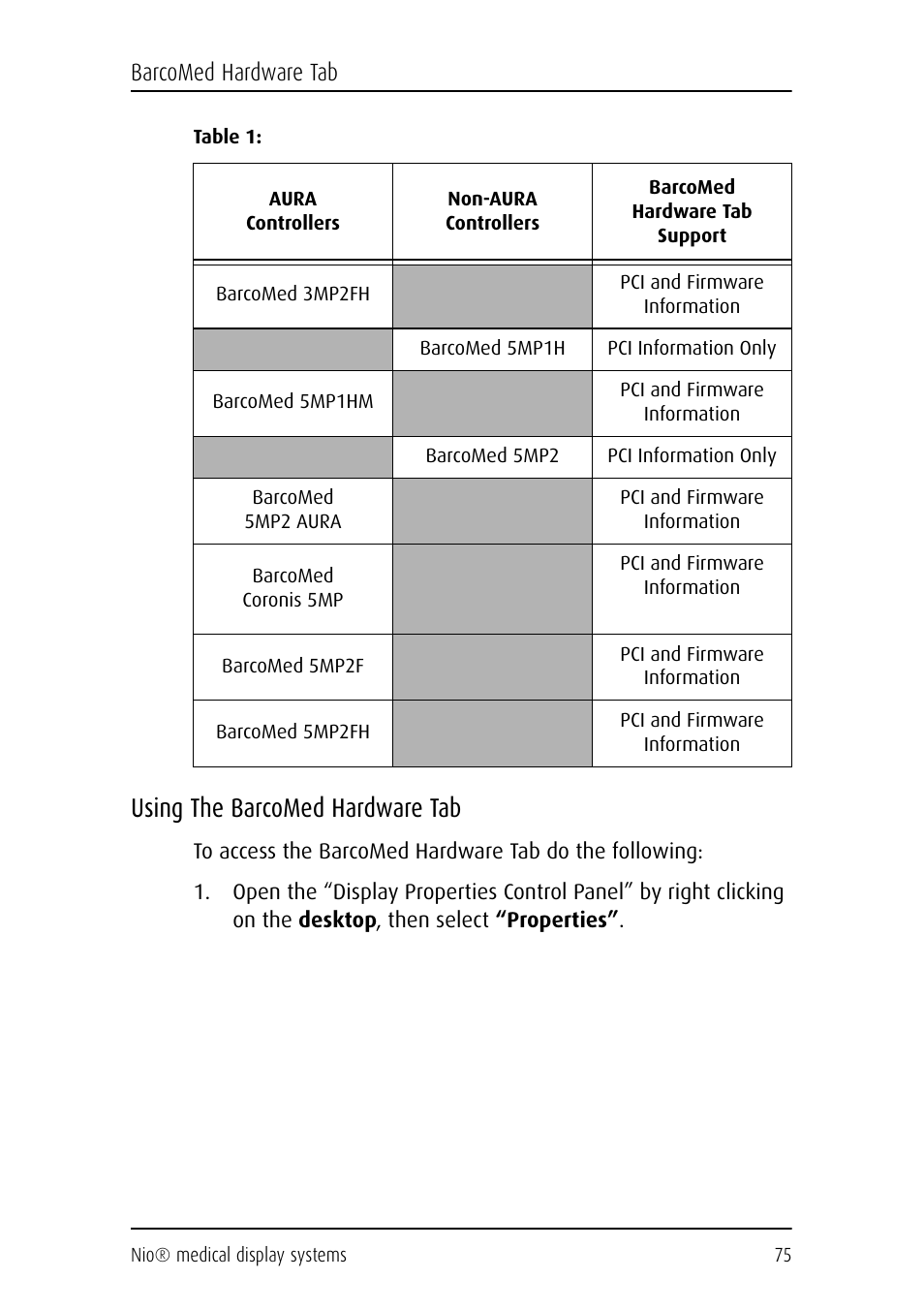Using the barcomed hardware tab, Barcomed hardware tab | Barco NIO E-2620 User Manual | Page 75 / 148