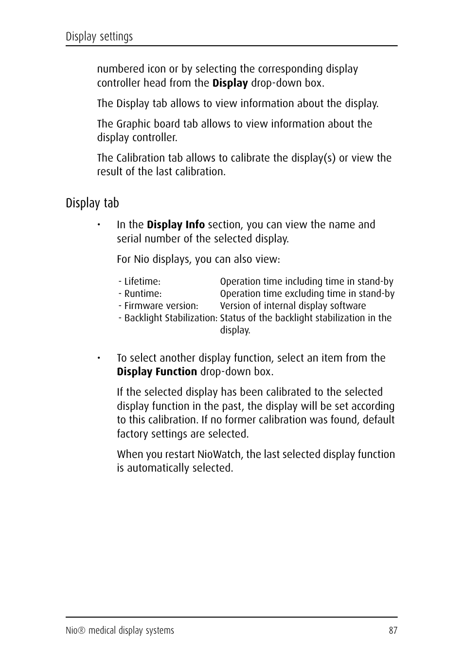 Display tab | Barco NIO E-2620 User Manual | Page 87 / 148