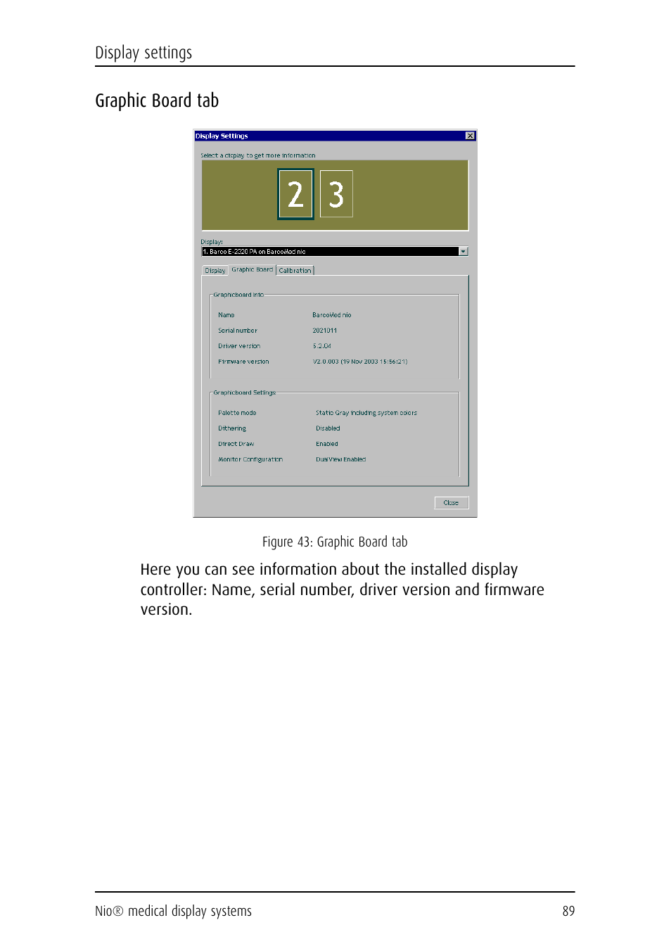 Graphic board tab | Barco NIO E-2620 User Manual | Page 89 / 148