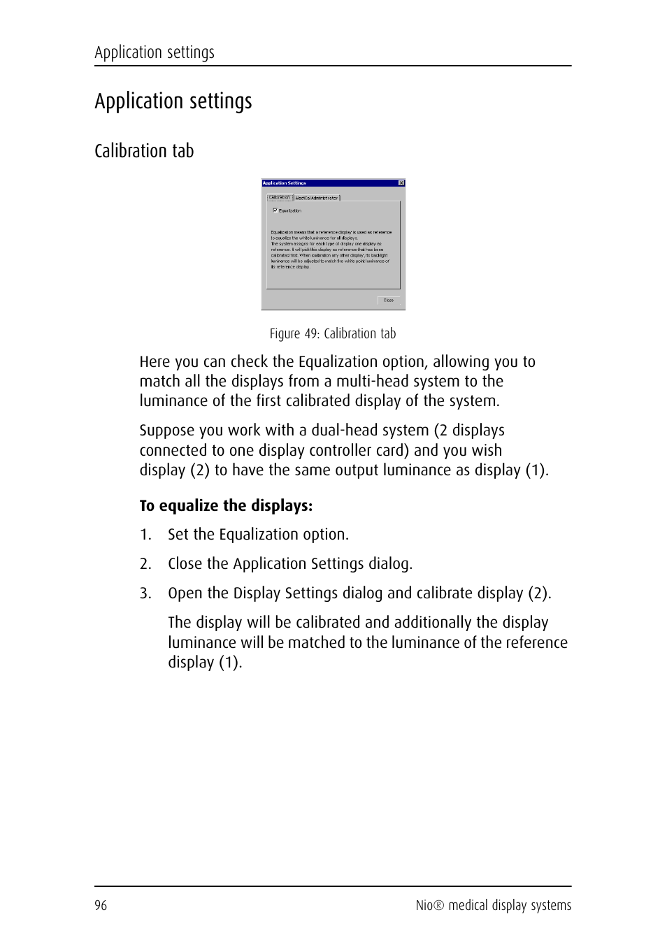 Application settings, Calibration tab | Barco NIO E-2620 User Manual | Page 96 / 148