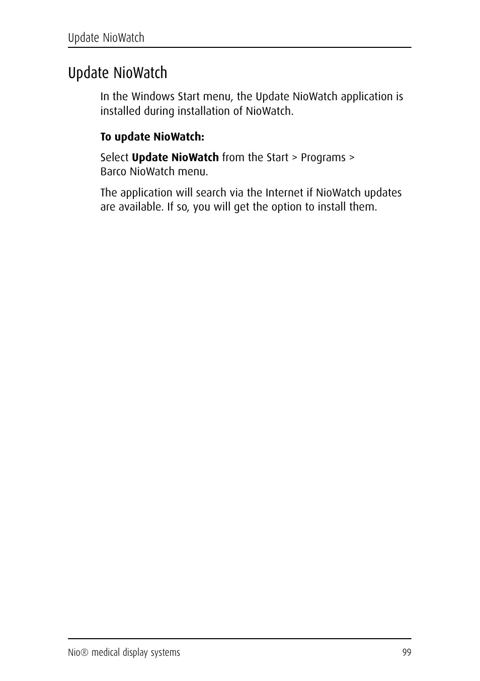 Update niowatch | Barco NIO E-2620 User Manual | Page 99 / 148