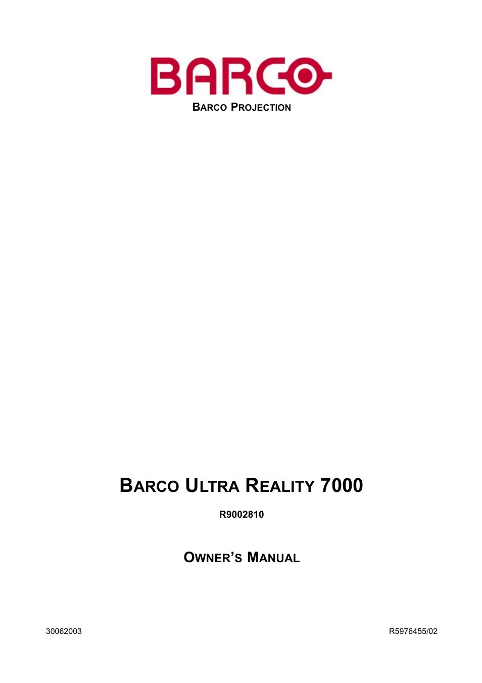 Barco ULTRA REALITY 7000 User Manual | 99 pages