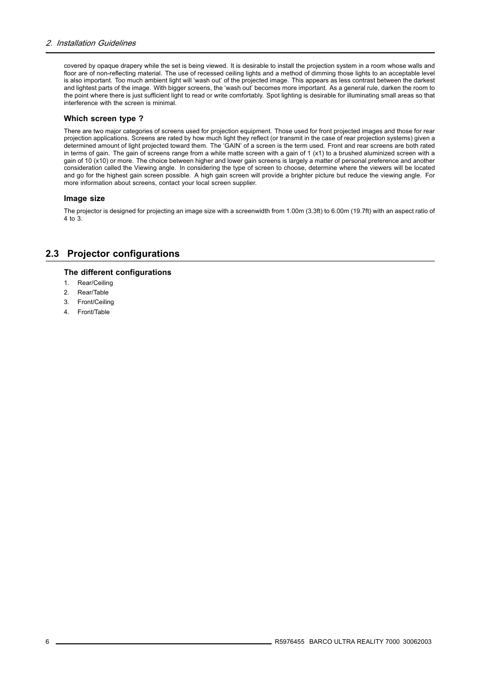 3 projector configurations, Projector configurations | Barco ULTRA REALITY 7000 User Manual | Page 10 / 99