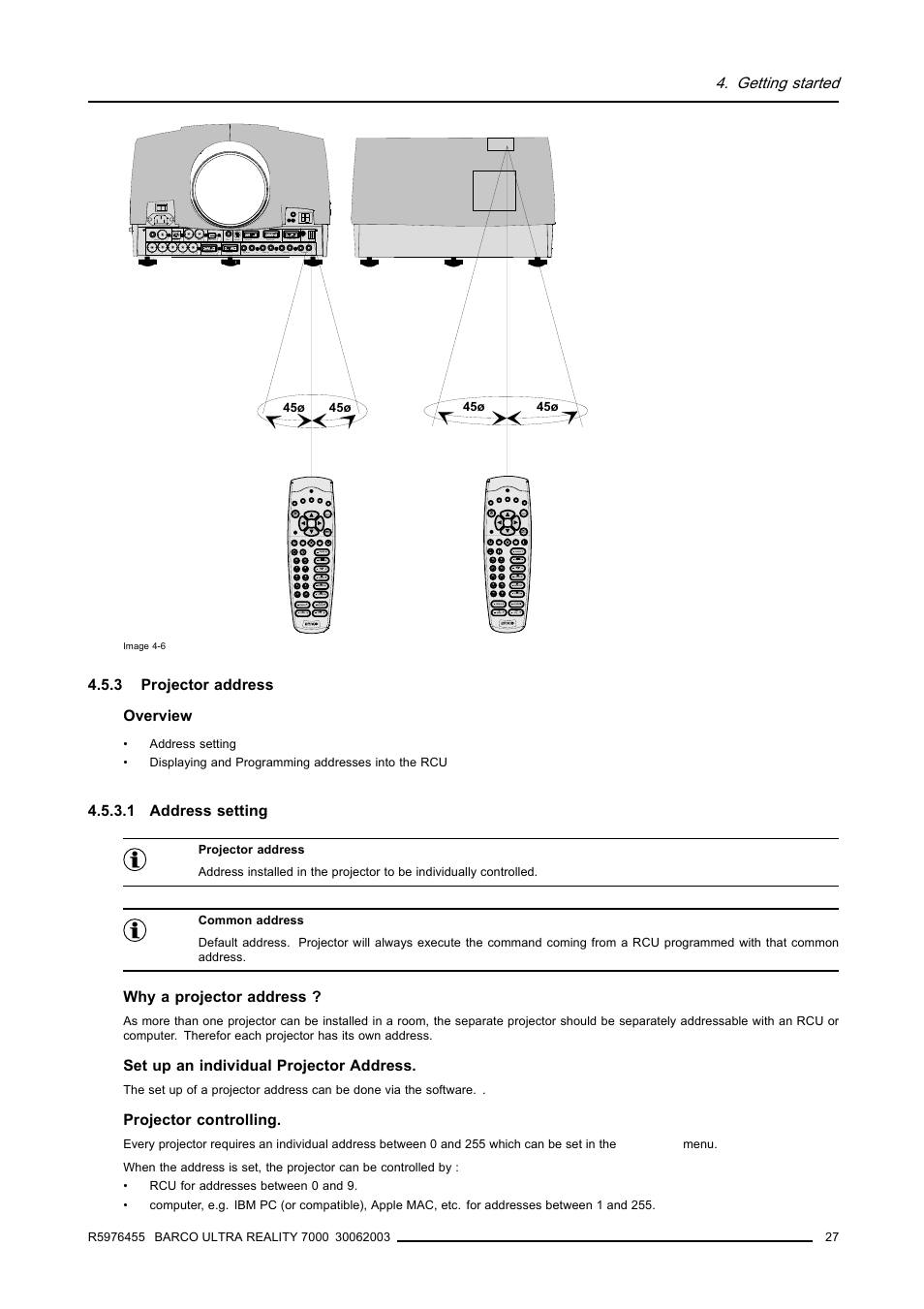 3 projector address, 1 address setting, Projector address | Getting started | Barco ULTRA REALITY 7000 User Manual | Page 31 / 99