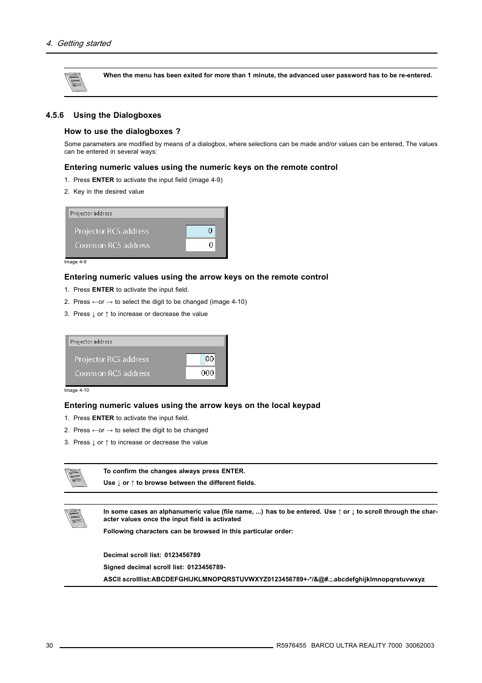 6 using the dialogboxes, Using the dialogboxes | Barco ULTRA REALITY 7000 User Manual | Page 34 / 99
