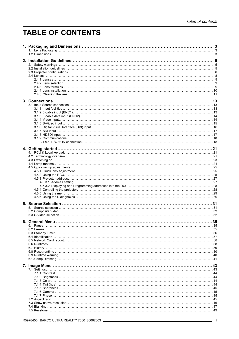 Barco ULTRA REALITY 7000 User Manual | Page 5 / 99
