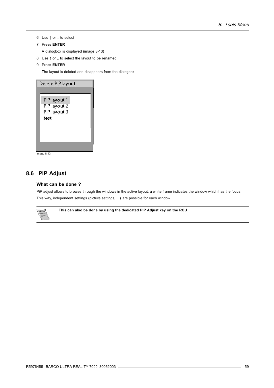 6 pip adjust, Pip adjust | Barco ULTRA REALITY 7000 User Manual | Page 63 / 99