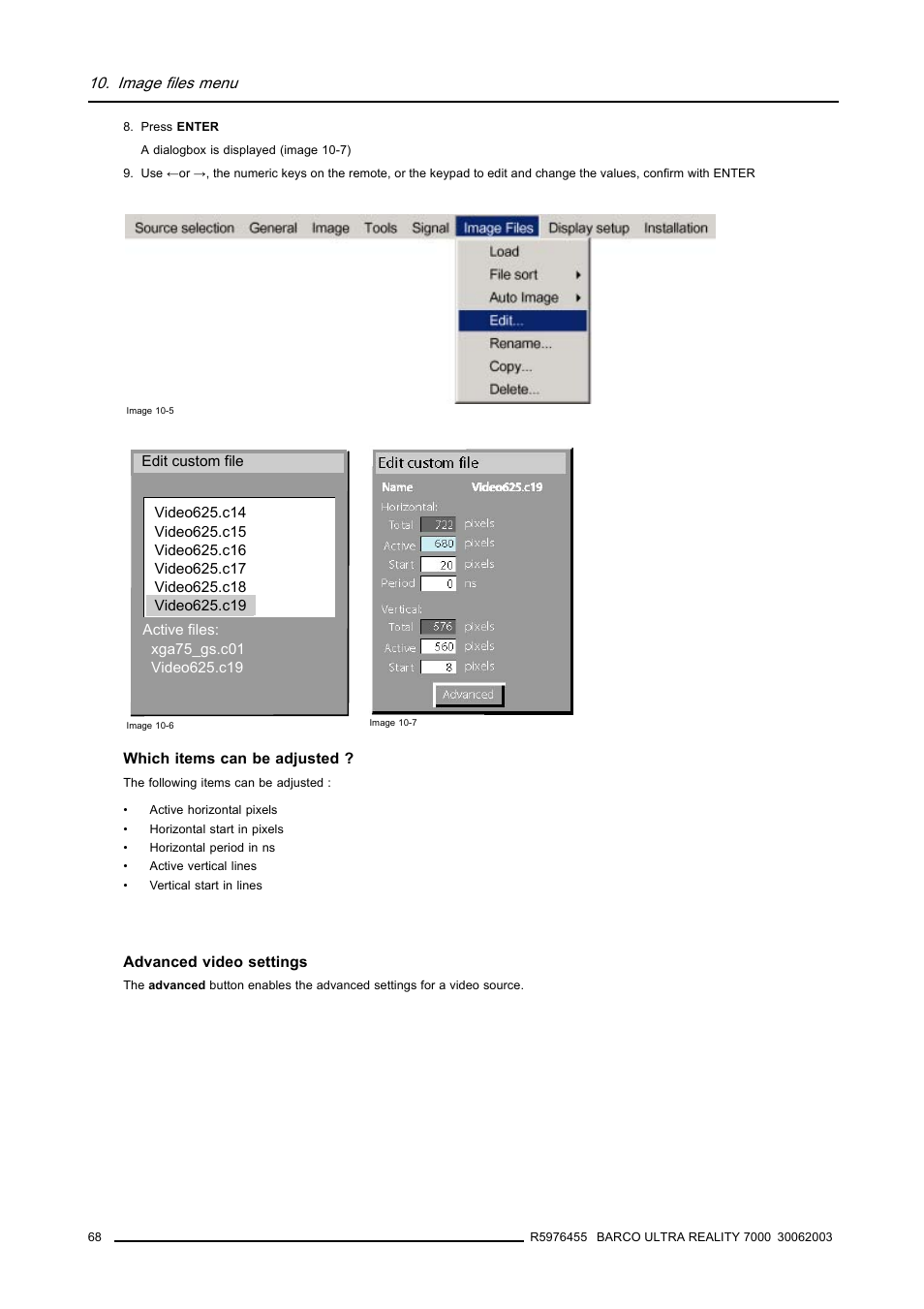 Image files menu | Barco ULTRA REALITY 7000 User Manual | Page 72 / 99
