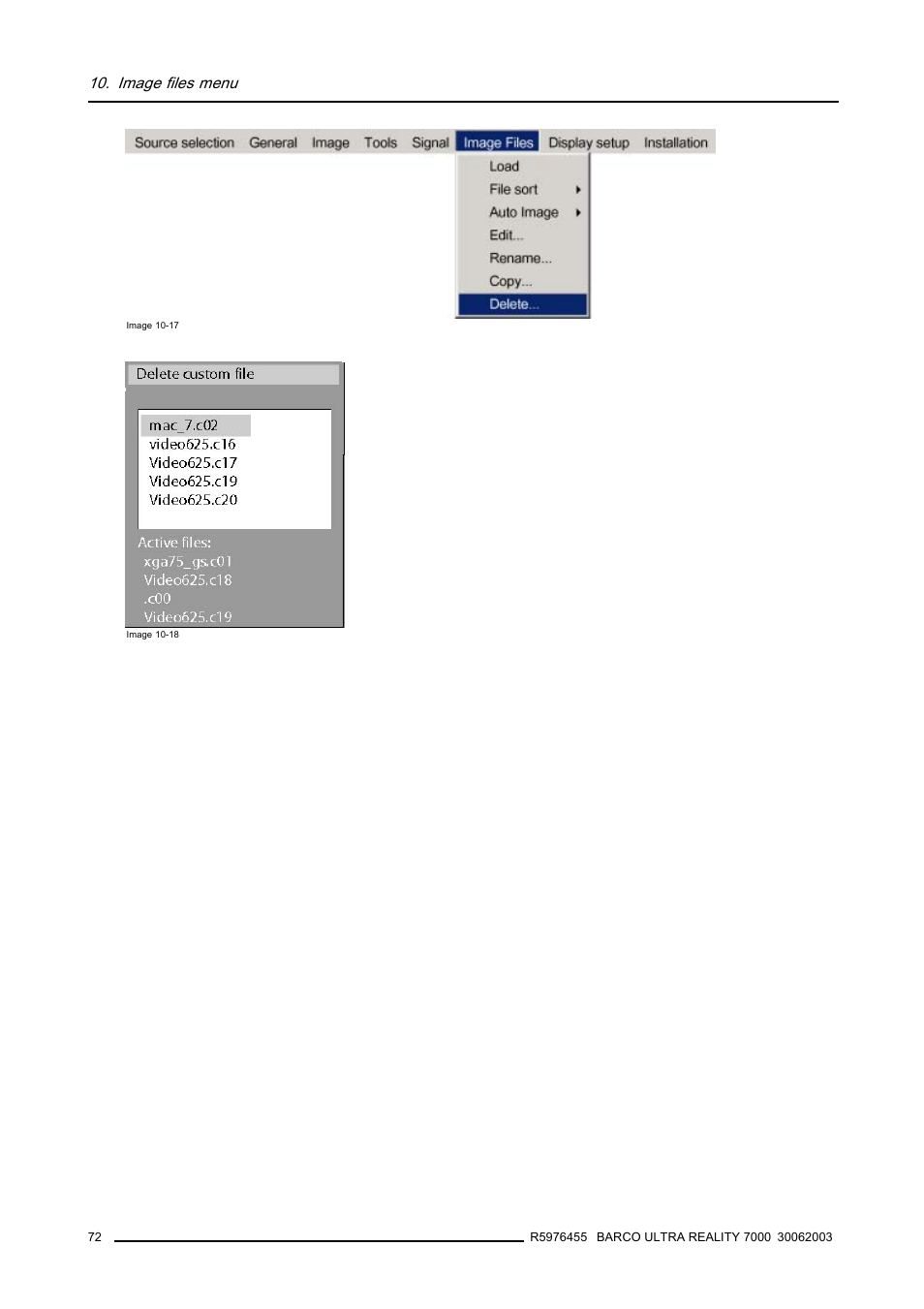 Image files menu | Barco ULTRA REALITY 7000 User Manual | Page 76 / 99