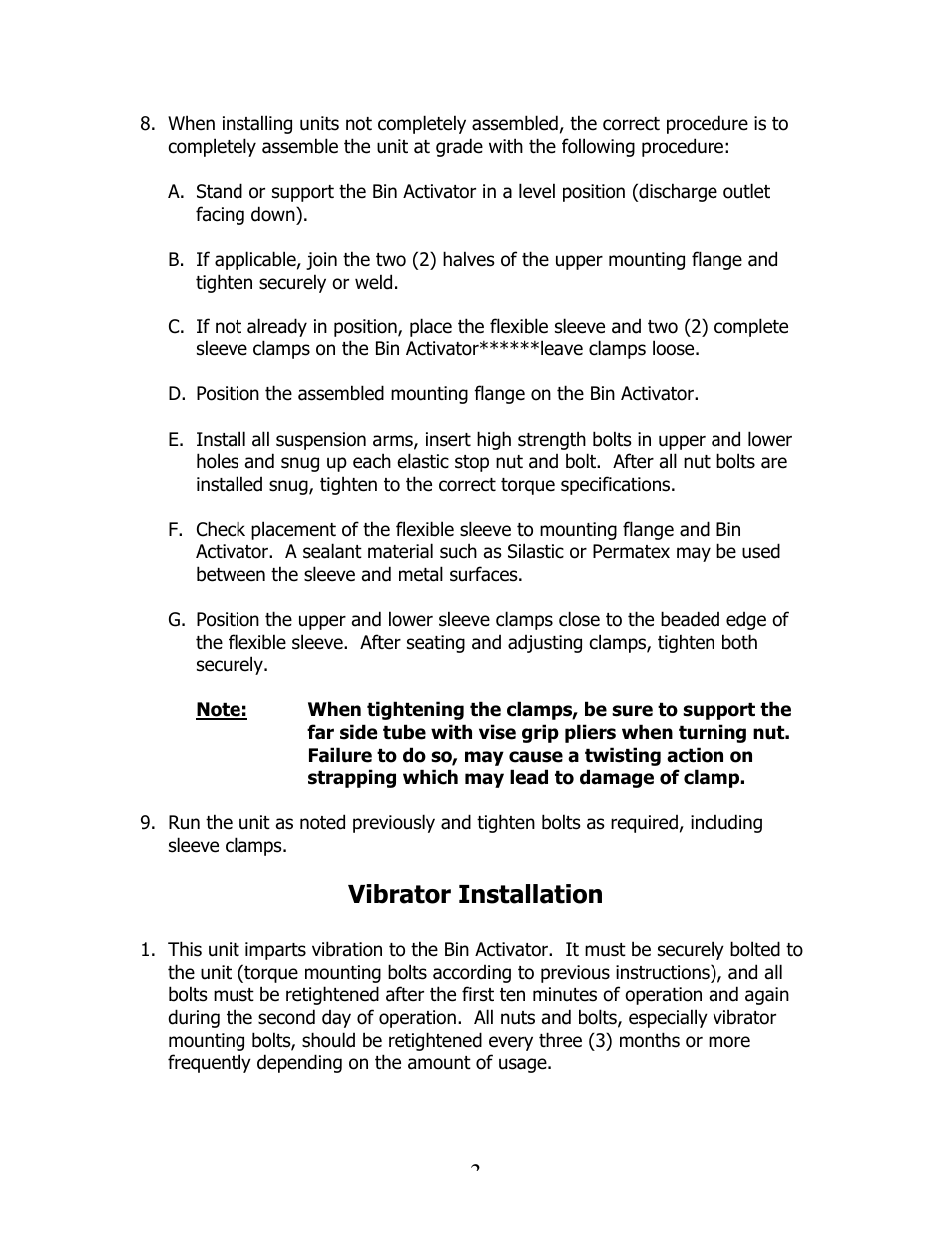Vibrator installation | Metalfab Bin Activator User Manual | Page 3 / 6