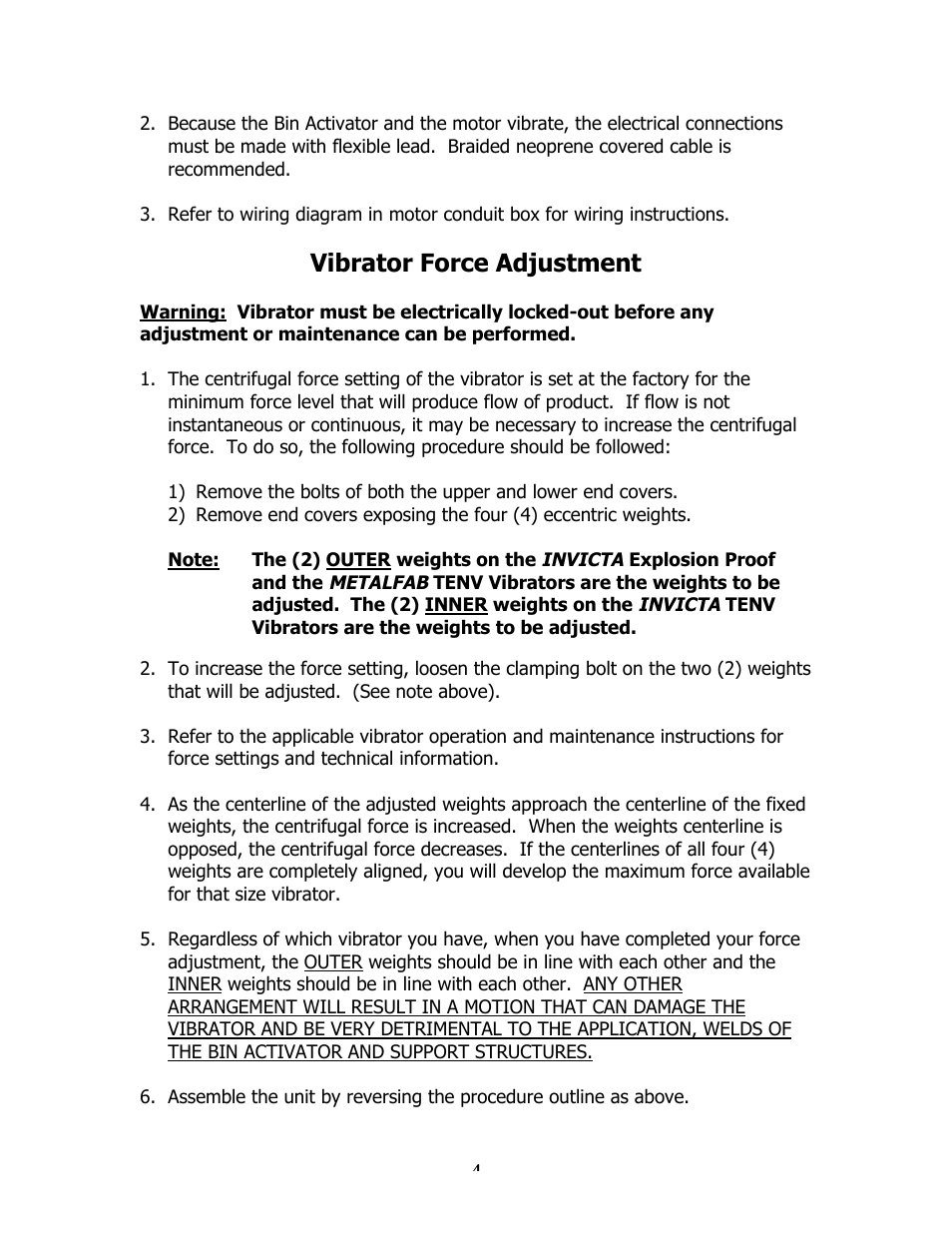 Vibrator force adjustment | Metalfab Bin Activator User Manual | Page 4 / 6