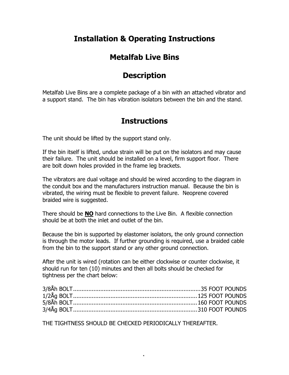 Metalfab Live Bins User Manual | 3 pages