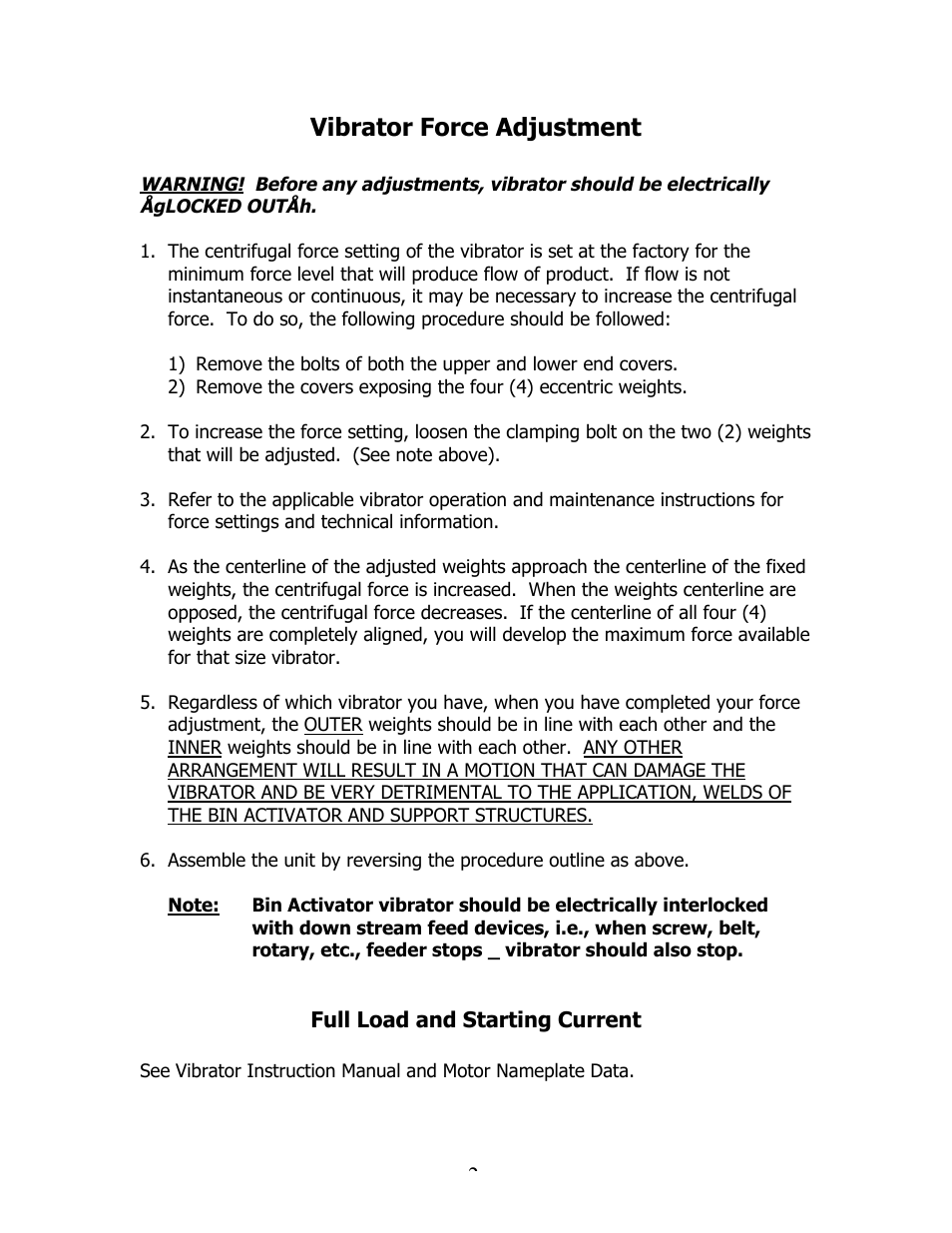 Vibrator force adjustment | Metalfab Live Bins User Manual | Page 2 / 3