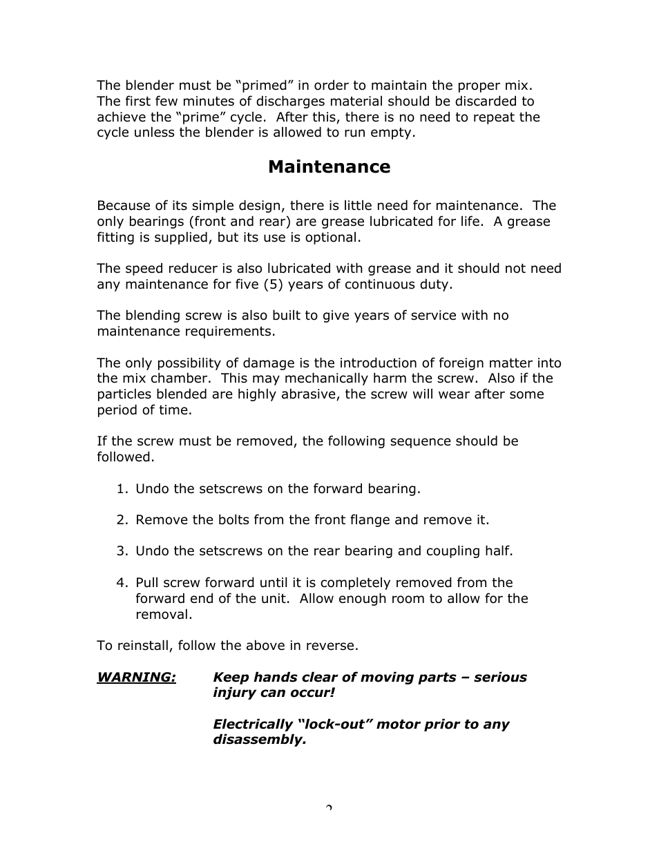 Maintenance | Metalfab Model CB-1 Continuous Blender User Manual | Page 2 / 2