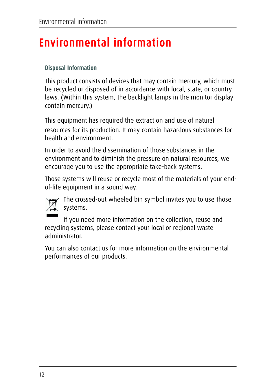 Environmental information | Barco E-2320 C (SE) User Manual | Page 12 / 104