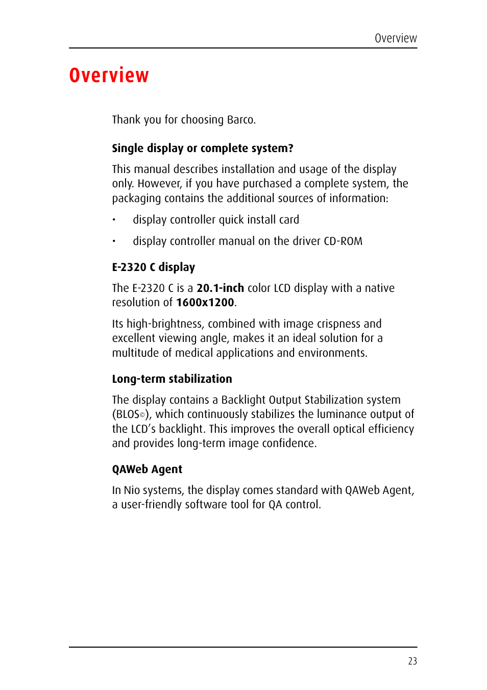Overview | Barco E-2320 C (SE) User Manual | Page 23 / 104
