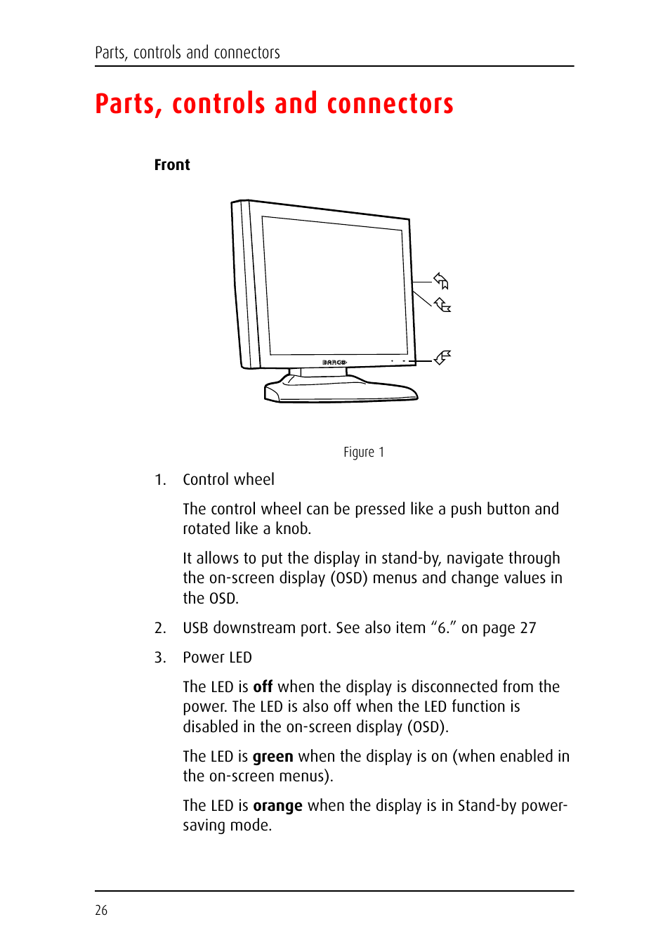 Parts, controls and connectors | Barco E-2320 C (SE) User Manual | Page 26 / 104