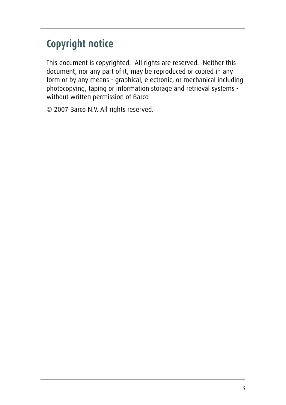 Copyright notice | Barco E-2320 C (SE) User Manual | Page 3 / 104